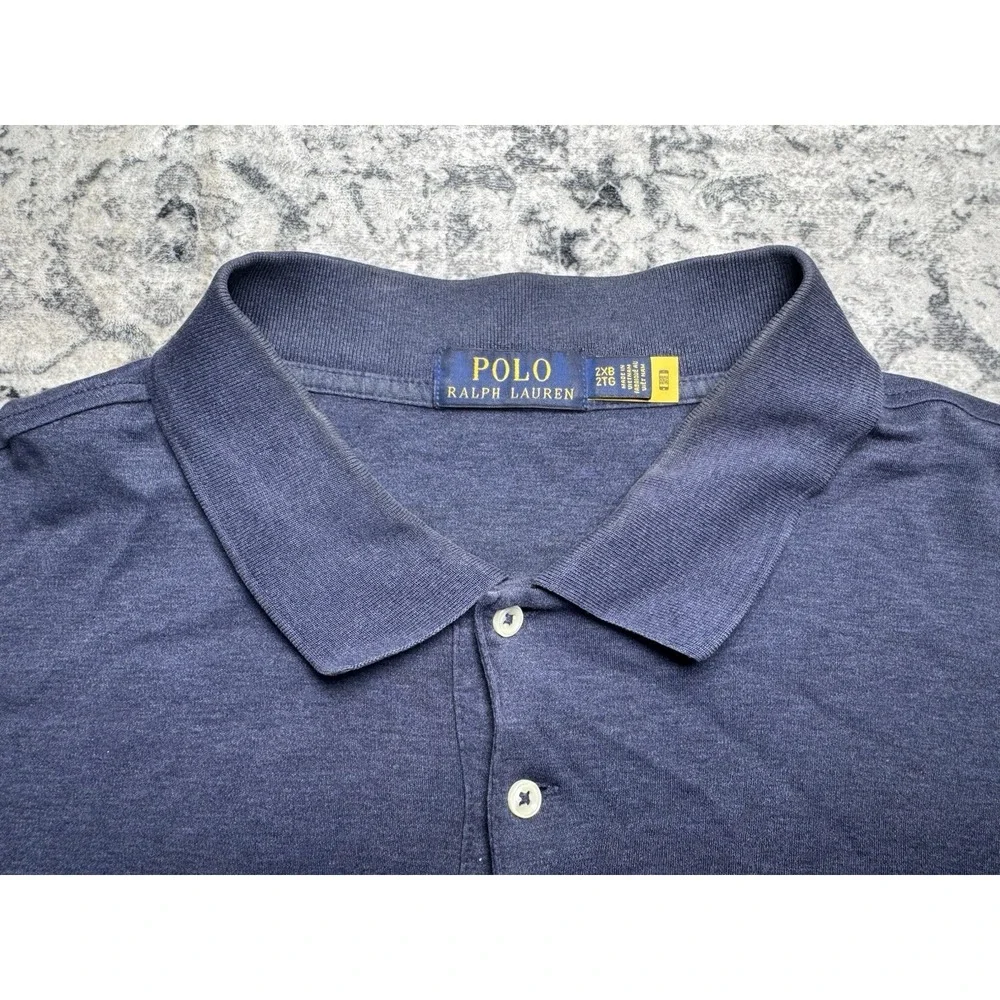 Polo Ralph Lauren Mens 2XB Big Tall Navy Blue Flesh Pony Polo Shirt Short Sleeve